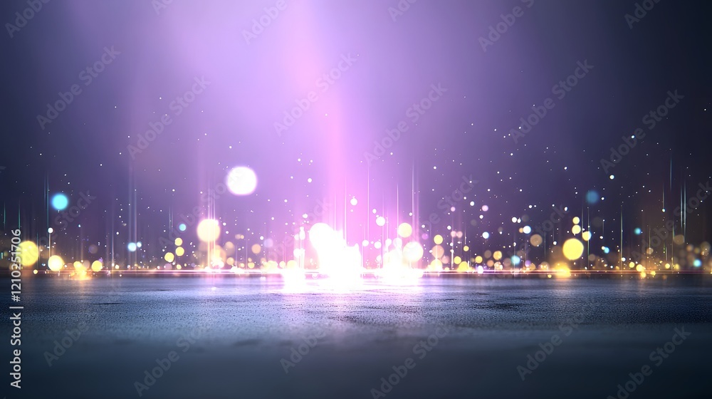 Poster Captivating abstract background featuring a dreamy ethereal palette of vibrant purple gradients accented by soft glowing light rays and delicate shadow details creating a mesmerizing