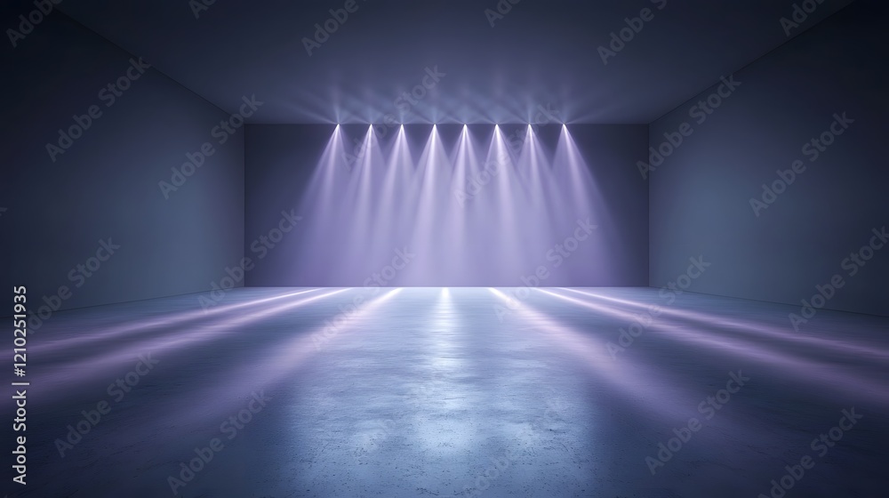 Poster Serene and blurred abstract purple gradient background with glowing light rays and soft shadows creating a visually captivating and futuristic atmosphere