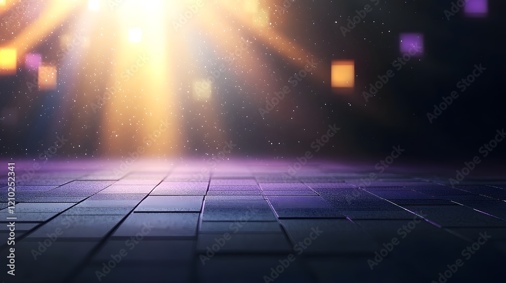 Poster Captivating abstract purple gradient background with glowing light rays and soft shadows creating a serene and blurred visual atmosphere
