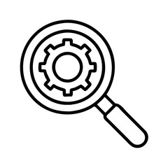 magnifying glass with gear icon, magnifying glass with gear line art - simple line art of magnifying glass with gear, perfect for magnifying glass with gear logos and icons