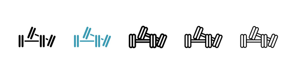 Dumbbell pair icons set in black filled and stroke line style