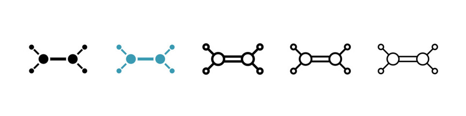 Ethylene molecule icons set in black filled and stroke line style
