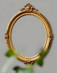 Obraz premium Set of Antique round oval gold picture mirror frame isolated on transparent background, blurry foreground, with white tones