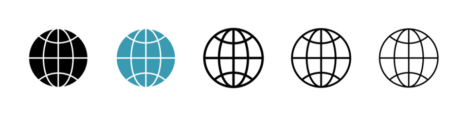 Globe icons in black and blue set