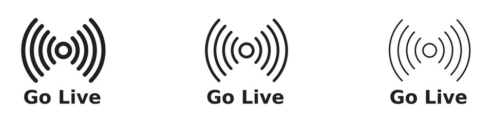Go live icons set in black filled and stroke line style