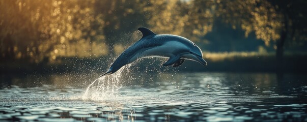 Obraz premium Striped Dolphin Leaping: Graceful Aquatic Ballet