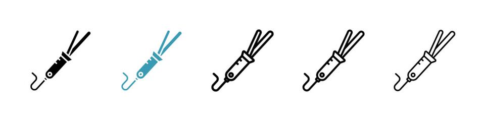 Hair curler icons collection in black and blue colors