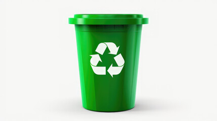 Green Recycling bin, container. Balance between technology and nature. Global Recycling Day. World Environment Day. Earth Day.