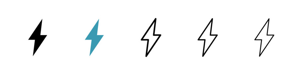 Lightning icons in black and blue set