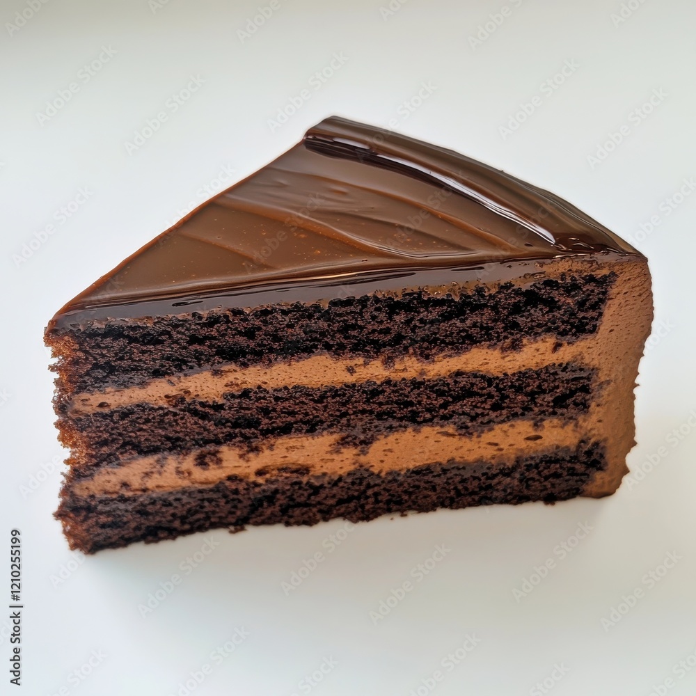 Poster Indulge in a slice of rich chocolate cake with smooth layers and glossy frosting perfect for dessert lovers