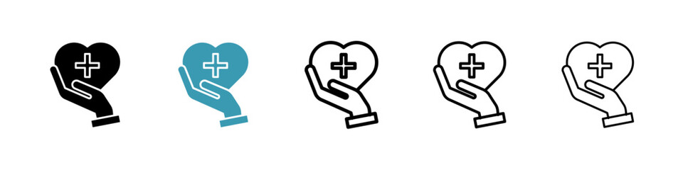 Medical support icons set in black filled and stroke line style