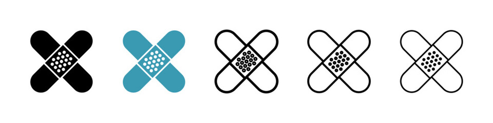 Medical patch icons collection in black and blue colors