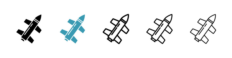 Missile icons set in black filled and stroke line style