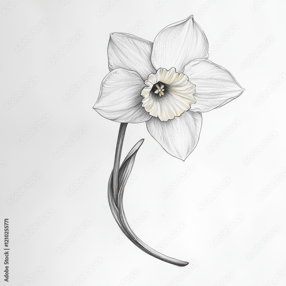 Aufkleber delicate sketch of a single daffodil with a gracefully curved stem showcasing its intricate bloom an