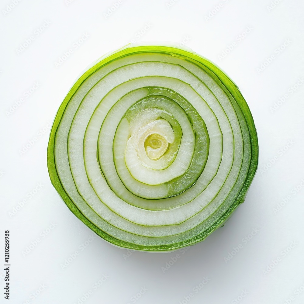 Poster fresh leek slice displays vibrant green and white layers, highlighting its natural textures and fres