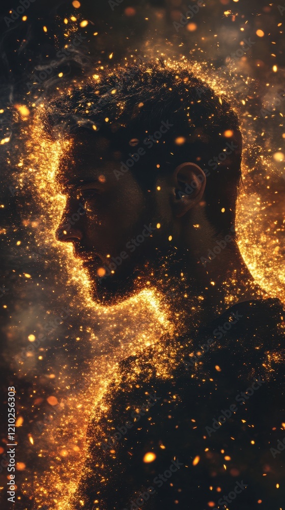 Leinwandbilder serene representation of a man glowing with light and energy against a dark background in an abstrac