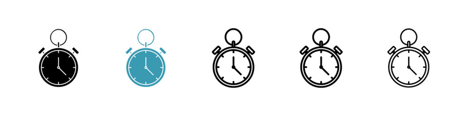 Pocket watch icons set in black filled and stroke line style