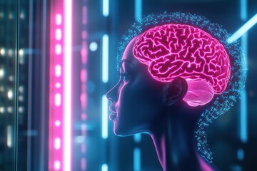 Obraz premium Futuristic digital brain with glowing neural pathways