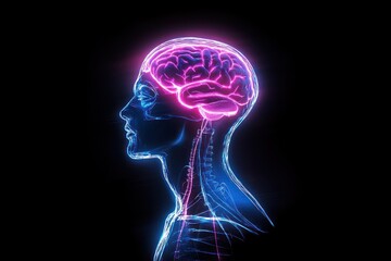 Obraz premium Neon-lit profile showcasing internal brain structure