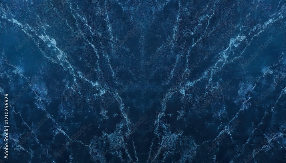 Poster close-up view of abstract deep blue marble texture with intricate white veins and flowing patterns for artistic or design background
