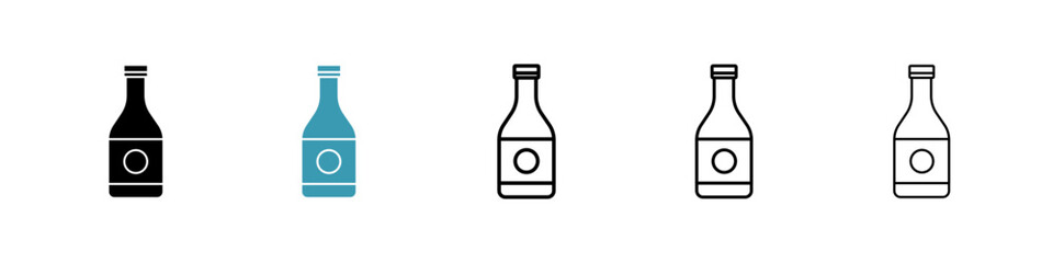 Sauce bottles icons set in black filled and stroke line style