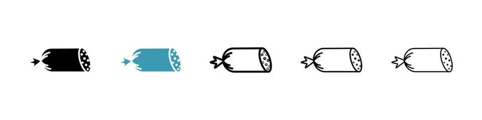 Sausage salami icons set in black filled and stroke line style