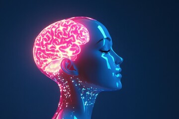 Obraz premium Futuristic neon profile of human brain in vivid hues