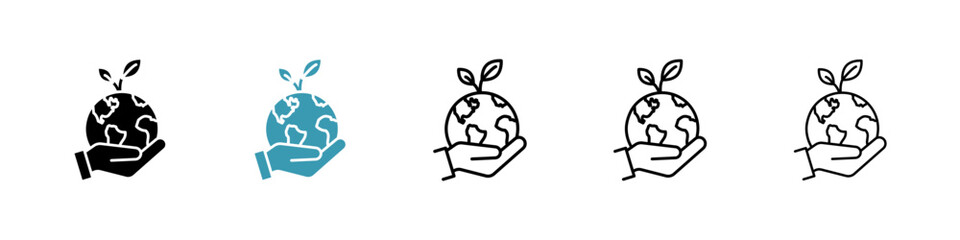 Save environment icons set in black filled and stroke line style