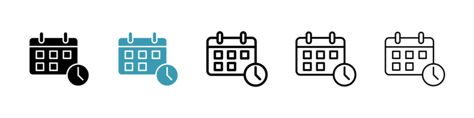 Schedule icons set in black filled and stroke line style