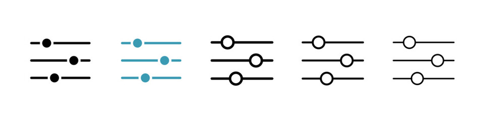 Settings sliders icons set in black filled and stroke line style