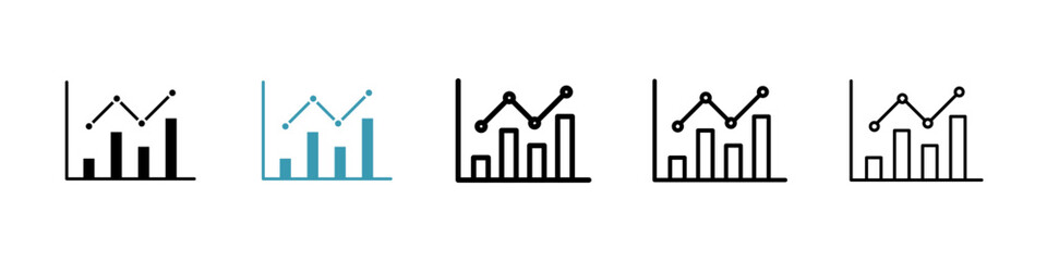 Stats icons set in black filled and stroke line style