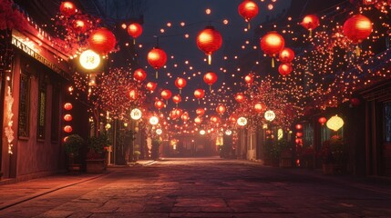Enchanting Lantern Lit Street Festive Night Scene