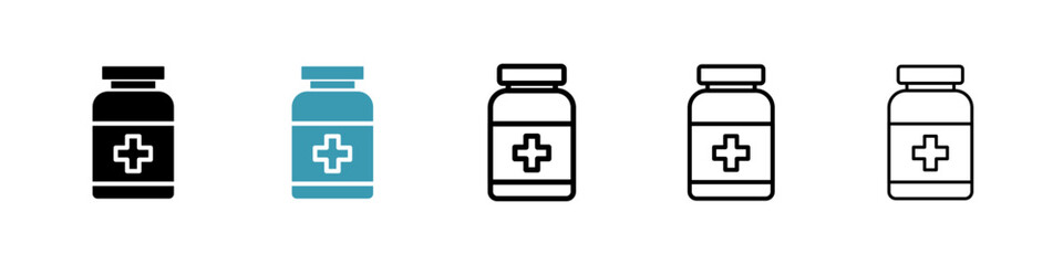 Supplement icons set in black filled and stroke line style