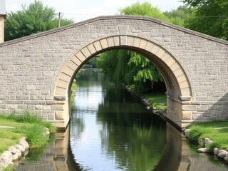 Obraz premium Ancient stone arch bridge crossing over a tranquil river canal, outdoor scenery, scenic spot, calm environment