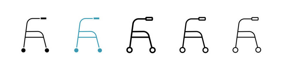 Walker icons set in black filled and stroke line style