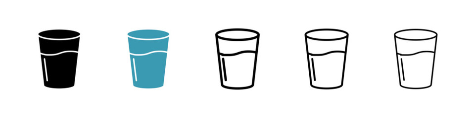 Water glass icons collection in black and blue colors