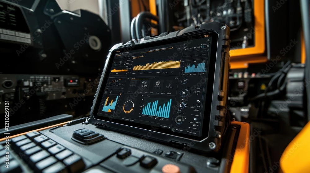 Poster rugged tablet computer showcasing various data visualizations and key performance indicators - kpis 
