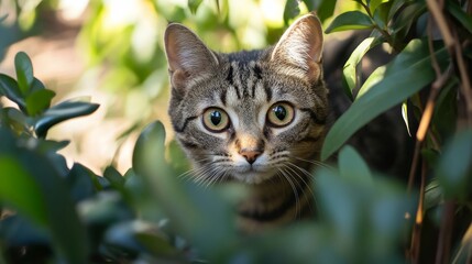 A cat in the middle of flowers