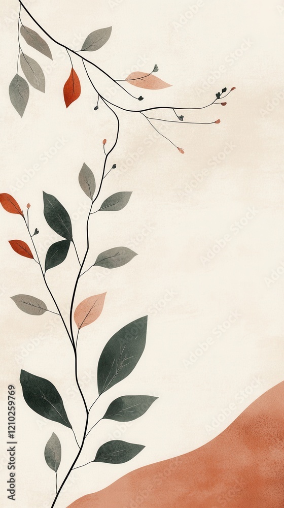 Poster natural design featuring branches and leaves against a soft background with earthy tones