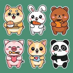 Animal Characters Featuring Giraffe, Pig, Bunny, and More – Perfect for Stickers or Decorations