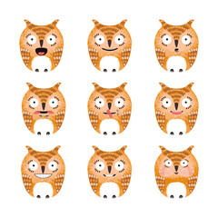 Vector Colorful Illustration of Cute Owl Do Oral Motor Exercises Isolated On White Background