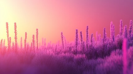 Serene Sunset Landscape Purple Flowers and Warm Golden Hour Light