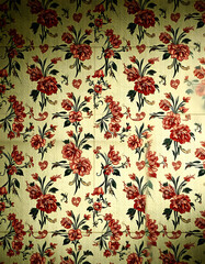 Obraz premium Old vintage wallpaper on the wall with a pattern of flowers, cinematic, with white tones