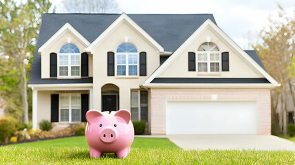 Piggy bank saving for suburban house