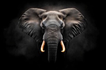 Fototapeta premium Majestic elephant stands proudly against a dark backdrop showcasing its powerful presence and elongated tusks