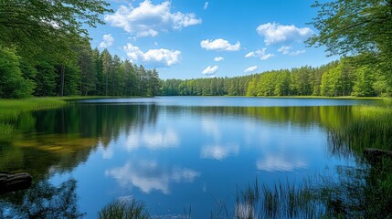 Obraz premium Serene Lake in a Lush Forest
