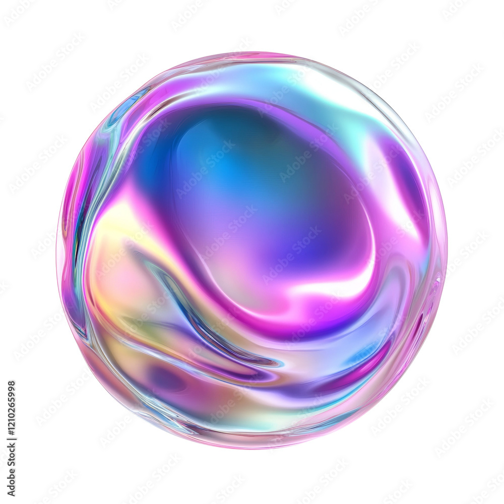 Poster A digitally created image shows a vibrant iridescent sphere with flowing pastel colors creating a dynamic and elegant abstract design.