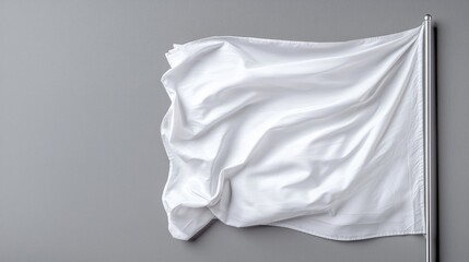 Obraz premium White flag waving on grey background, blank space for text or logo, design concept