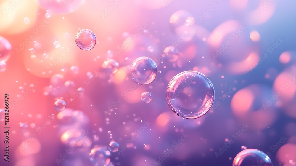 Poster ethereal abstract bubbles floating in soft pastel like colorful tones with smooth shimmering highlig