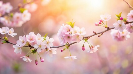 Soft Pink Blossoms on a Branch in Springtime Sunlight